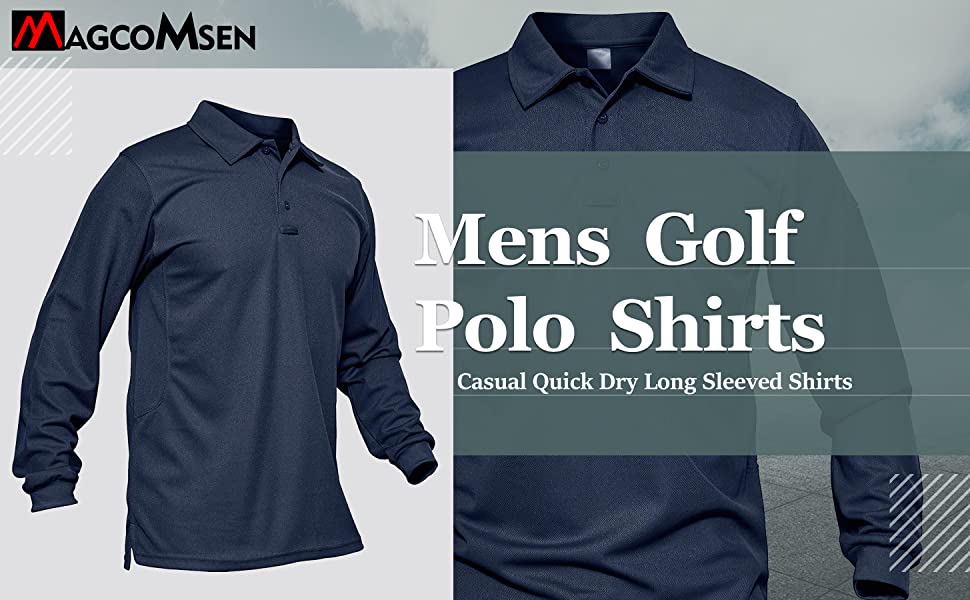 MAGCOMSEN Men's Quick Dry Long Sleeve Polo Shirts for Casual Military Golf Hiking