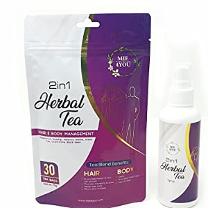 Mie4you 2in1 Herbal Tea Hair & Body Management | Weight Detox Cleansing Boost Energy Calm Relax Vegan Natural Ingredients Tea | Revive & Revitalise Hair Rinse Tea for Men & Women | Made in UK