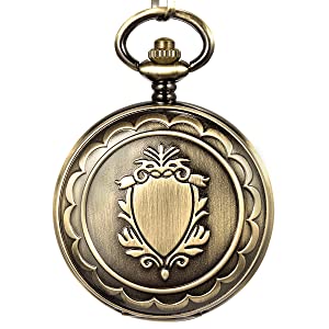 ManChDa Mens Pocket Watch 3D Steam Train Railroad Pattern Mechanical Movement for Men + Gift Box(Bronze)