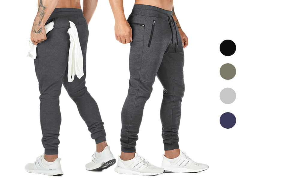 MakingDa Mens Jogger Gym Sweatpants Slim Fit Tracksuit Bottoms Fitness Running Workout Jogging Trousers with Zip Pockets