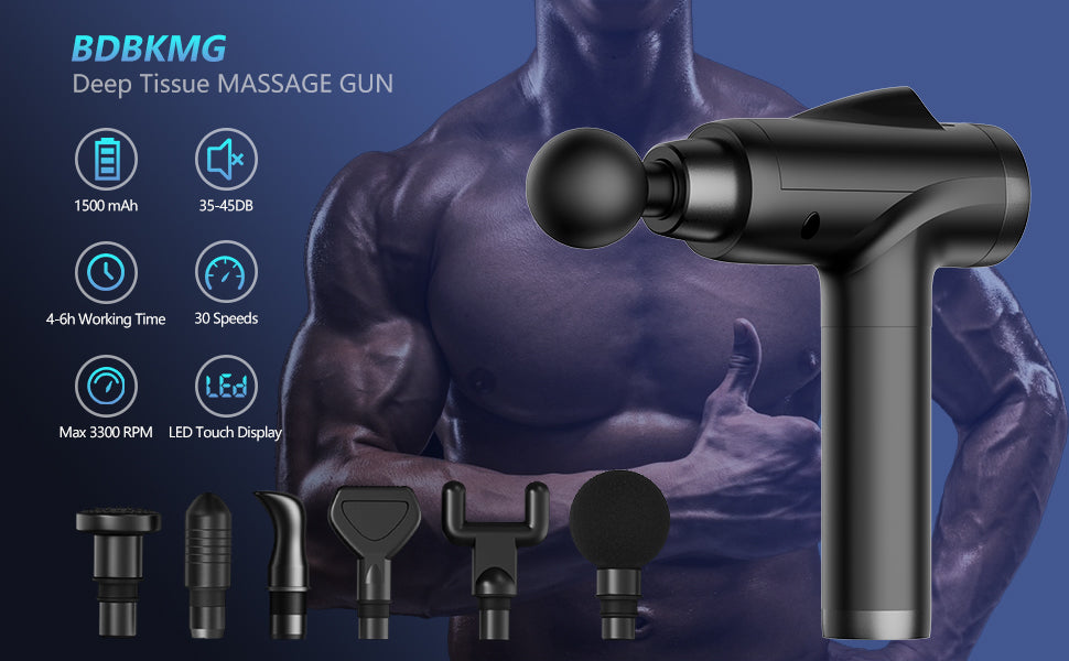 Massage Gun, Muscle Massage Gun Deep Tissue,30 Speeds Handheld Percussion Massager, LCD Touch Screen,Powerful Muscle Massage Device with 6 Massage Heads for Muscle Tension Relief