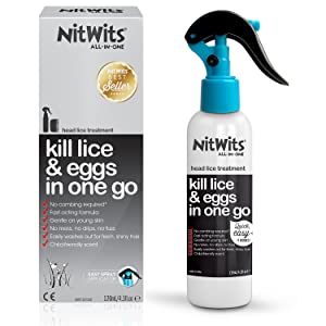 NitWits All-In-One Head Lice Treatment Spray, Kills Nits & Eggs, Includes Lice Spray 120ml & Nit Comb