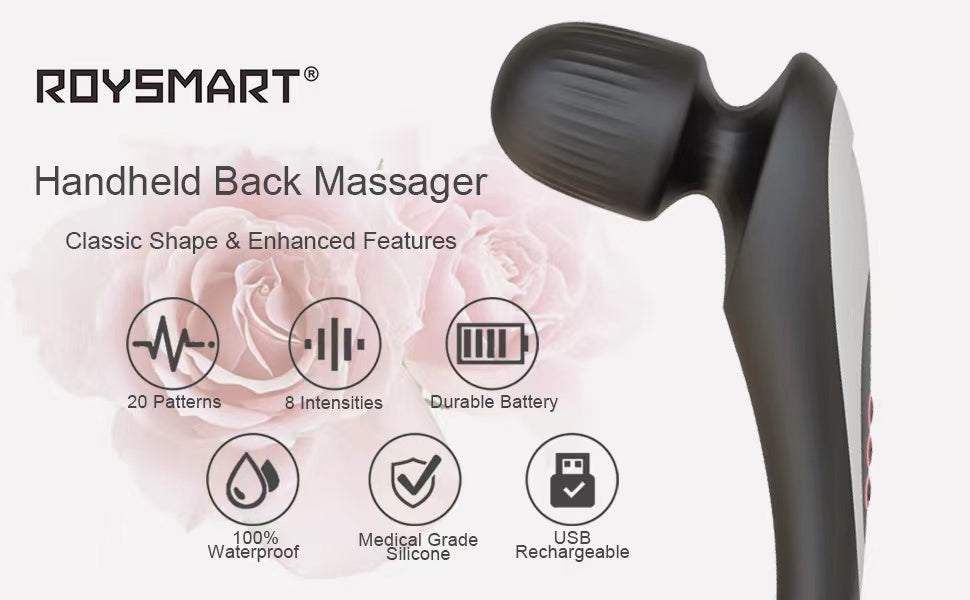 Roysmart Personal Handheld Vibrating Massager-Cordless Electric Handheld Percussion Muscle Massager, Deep Tissue Massager for Neck Back Shoulder Foot, Portable Seven Wand Massager for Full Body