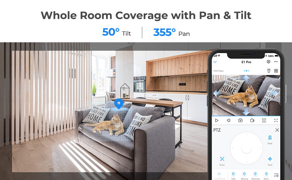 Reolink 4MP Indoor Security Camera, 2.4G/5GHz Dual-Band WiFi, Pan Tilt Indoor WiFi Pet Camera, Baby Monitor, 2-Way Audio, IR Night Vision, Remote Viewing, Motion Detection Push Alerts, E1 Pro