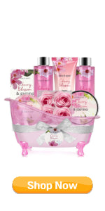BODY & EARTH Gift Sets for Women, 8pcs Gift Basket with Cherry Blossom&Jasmine, Includes Bubble Bath, Shower Gel, Soap, Body Lotion, Bath Salts, Pamper Relaxation Gifts, Birthday Gifts for Her