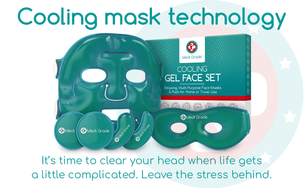 Medi Grade Cooling Face Mask & Cold Eye Mask Set - Soothing Face Ice Pack with Gel Ice Face Mask, Freezer Eye Mask & 4 Eye Ice Packs. Reduce Puffy Eyes and Dark Circles with this Frozen Face Mask Set