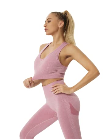 JOJOANS Women's 2 Piece Seamless Tracksuit Set Gym Workout Yoga Outfit Casual Loungewear Racerback Sports Bra and High Waist Leggings