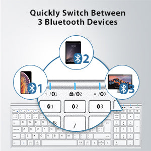 Bluetooth Keyboard for Mac, iClever 3 Multi-Device Bluetooth 5.1 Keyboard Full Size Stable Connection Keyboard for iPad, iPhone, Mac, iOS, Android, Windows, QWERTY UK Layout - Silver