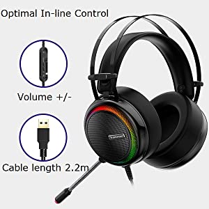 USB Gaming Headset with Mic for PC/Laptop,Tronsmart Glary 3.5mm Wired Stereo Gaming Headset with Virtual 7.1 Surround Sound,RGB Noise Cancelling Gaming Headphones