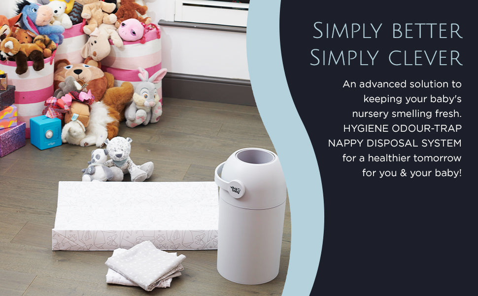 Vital Baby HYGIENE Odour-Trap Nappy Disposal System - Nappy Bin for Disposable and Reusable Diapers – Traps Odours, Germs & Bacteria – Holds 25 Nappies with no Refill Cassettes - Eco Friendly