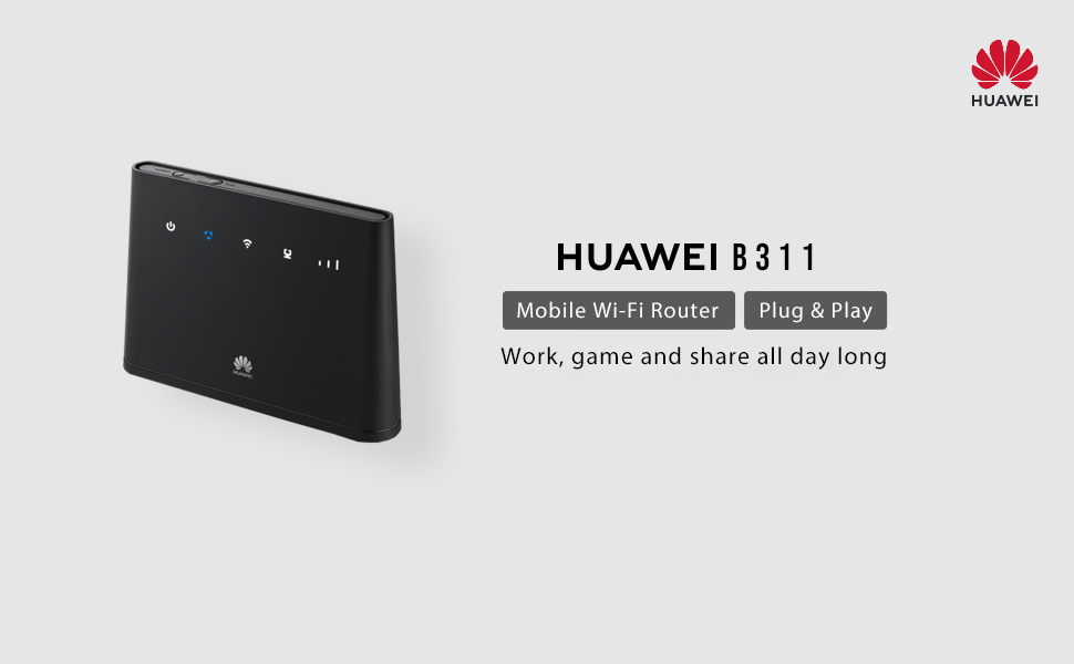 HUAWEI B311, CAT 4, 2020-4G/ LTE 150 Mbps Mobile Wi-Fi Router, Unlocked to All Networks- Genuine UK Warranty STOCK (Non Network Logo)- Black,B311-221