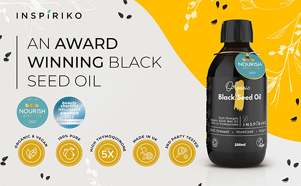 Black Seed Oil Organic Cold Pressed. 200ml. Award Winning, 5X % Strength Pure Nigella Sativa Oil - Known as Kalonji Oil, Black Cumin Seed Oil & Blackseed Oil