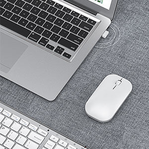 Rechargeabe Wireless Keyboard Mouse, Seenda Slim Thin Silent Keyboard and Mouse Set with Long Battery Life QWERTY UK Layout for Windows PC Laptop Computer, Silver White