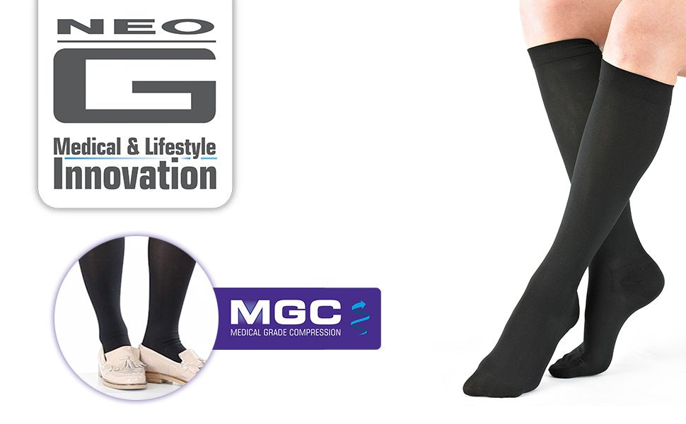 Neo G Travel Socks - for Mild Varicose Veins, Long Flights, Improving Circulation, Tired, Aching Legs, Everyday Comfort - Graduated Compression - Class 1 Medical Device - X-Large - Beige