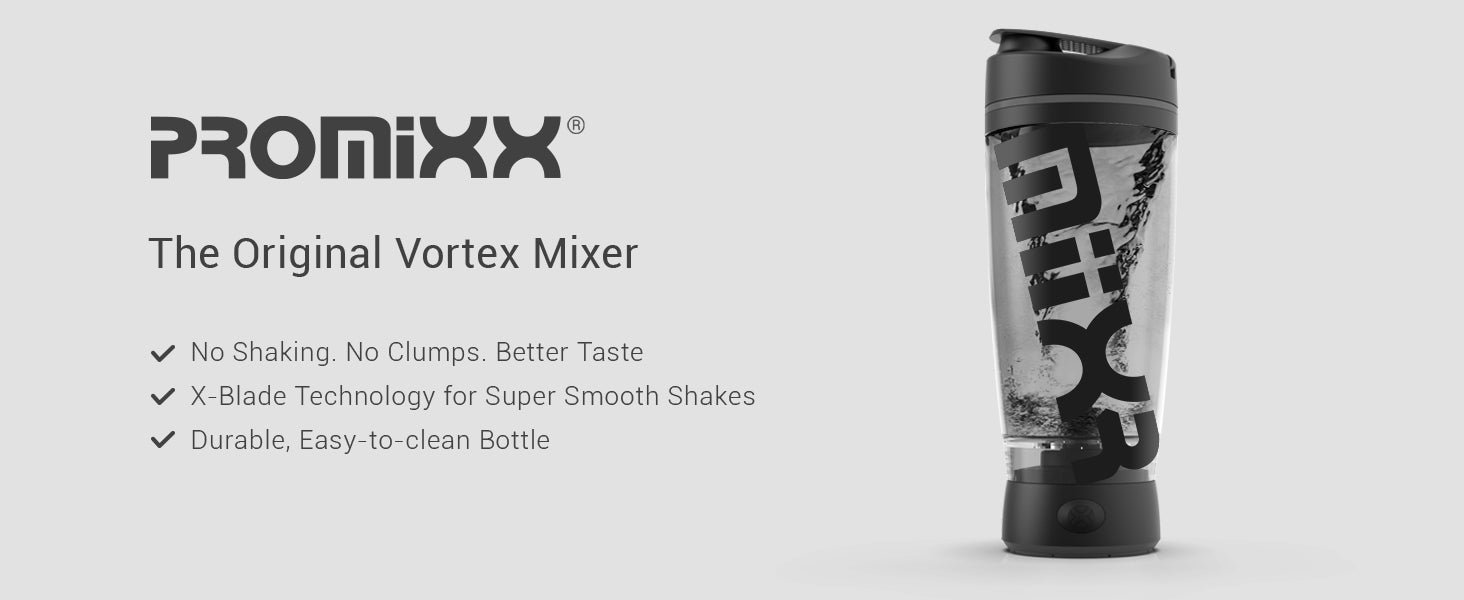PROMiXX Original Shaker Bottle (MiiXR Edition) - Battery-powered for Smooth Protein Shakes - BPA Free, 600ml Cup (Black/Grey)