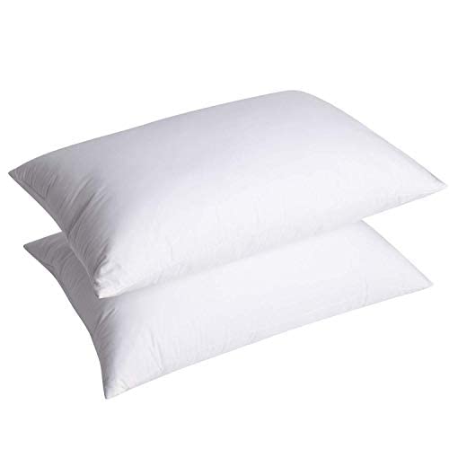 Amazon Brand - Umi Pack of Two White Goose Feather Pillows with 100% Cotton Fabric - 48 x 74cm, Medium Firm