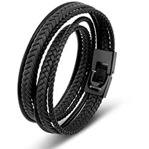 SERASAR | Premium Leather Wrap Bracelet for Men in Black & Brown | Various Lengths | Stainless Steel Clasp | Exclusive Jewellery Box | Great Gift Idea