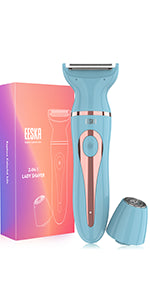 Electric Razor for Women, EESKA Electric Lady Shaver for Shaving Cordless 2-in-1 Shaver for Women Face Legs Underarm, Portable Bikini Trimmer IPX7 Waterproof Wet Dry Hair Removal,Type-C USB Recharge