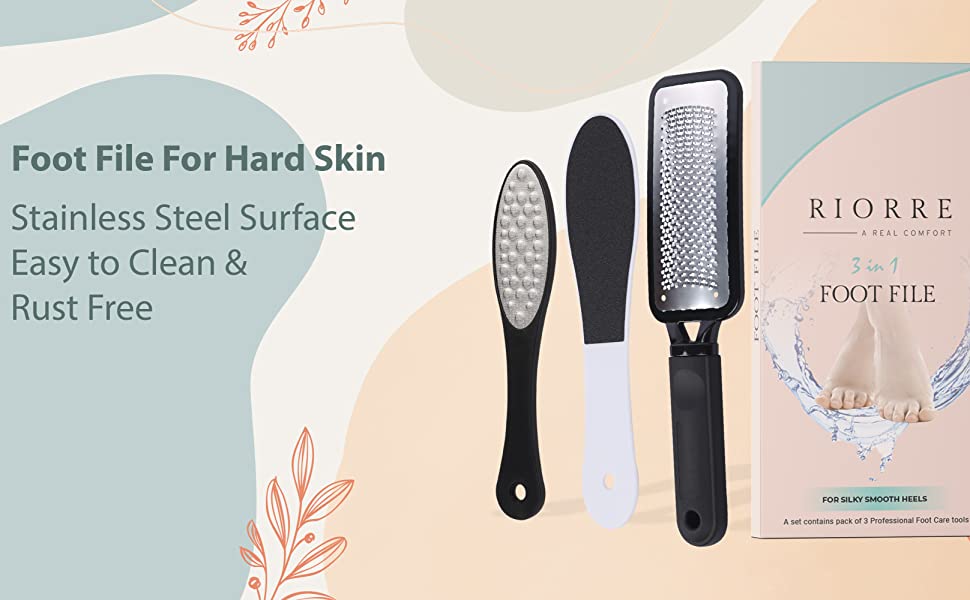 Riorre Professional Foot Files for Hard Skin - Premium 3 in 1 Pedicure Foot File , Scrubber and Foot Scraper for Soft & Smooth Heels