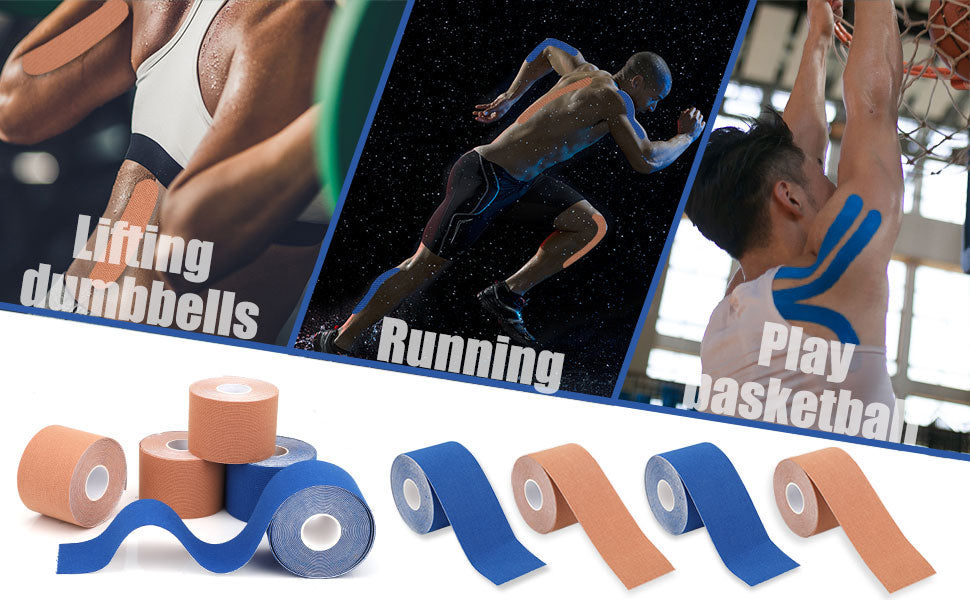 4 Roll Kinesiology Tape 5m Extra Sticky Kinesiology Tape Elastic Muscle Support Tape Waterproof Athletic Physio Muscles Strips Breathable for Exercise, Sports & Injury Recovery