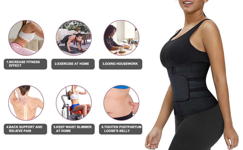 Chumian Women Waist Trainer Trimmer Belt Slimming Body Shaper Cincher for Weight Loss Adjustable Belly Band Sweat Workout Girdle with Zipper