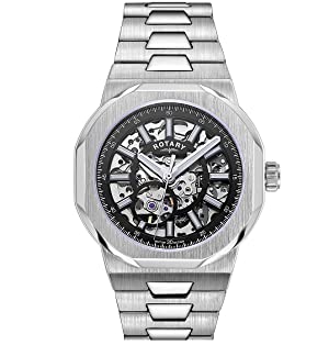 Rotary Men's Automatic Skeleton Stainless Steel Regents Watch GB05415 (Black Dial)