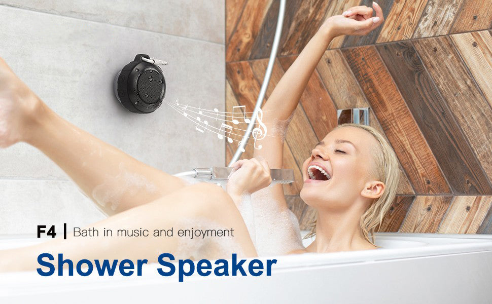 Portable Bluetooth Speaker, LENRUE IPX5 Waterproof Shower Speakers with HD Stereo, 8 Hour Playtime, Bulit-in Mic, Suction Cup, Wireless Speaker for Outdoor Sport, Hiking, Camping, Beach, Pool (Black)