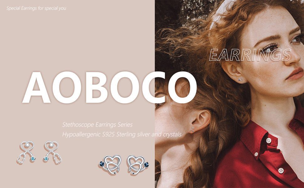 AOBOCO Sterling Silver Stethoscope Earrings Studs Heart Ear Stud Nurse Jewelry with CrystalGift for Doctor Nurse Medical Student