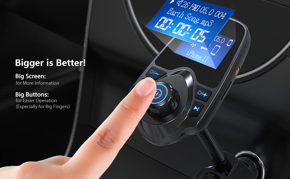 Nulaxy Wireless in-Car Bluetooth FM Transmitter Radio Adapter Car Kit W  1.44 Inch Display Supports TF/SD Card and USB Car Charger for All  Smartphones