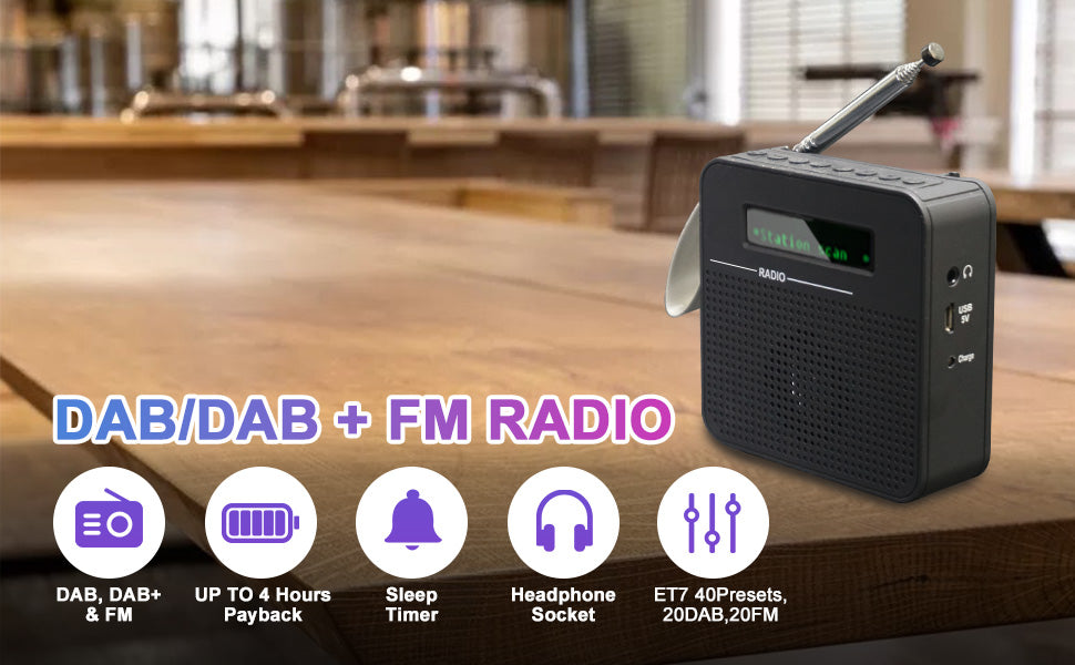 Maxesla DAB/DAB+ Radio Portable, Rechargeable Battery and Mains Powered Portable DAB Radios, DAB Radio with Bluetooth, Digital Radio & FM Radio, 40 Preset Stations, LCD Display, Dual Alarm Clock