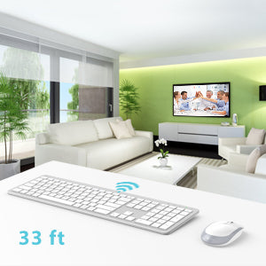 Wireless Keyboard and Mouse for Mac - iClever GK08 Rechargeable Wireless Keyboard Ergonomic Full Size Design, 2.4G Stable Connection Slim White Keyboard and Mouse for Windows, Mac OS Computer