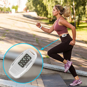 Gzvxuny 3D Pedometer with Clip and Strap, Simple Walking Step Counter, USB Rechargeable Accurate Step Counter, Daily Target Monitor, Exercise Time (White)
