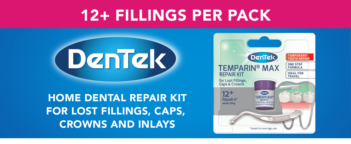 DenTek Temparin Max Home Dental Repair Kit for repairing lost fillings and loose caps, crowns or inlays - 12+/ 13+ Repairs(package may vary)