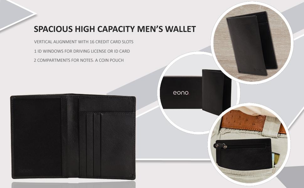 Amazon Brand - EONO ID Card Holder for Men Women, RFID Blocking Genuine Nappa Leather Slim Wallet with Zip Pouch (Navy Blue)