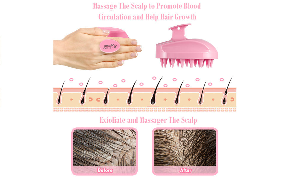 Scalp Massager, Soft Silicone Shampoo Brush Hair Scrub Brush for Wet and Dry Hair Head Massager Clean Hair, Reduce Dandruff, Massage Scalp, Promote Hair Growth, Pink