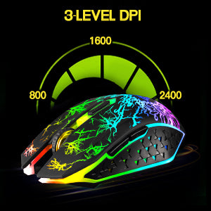 VEGCOO C10 Wireless Gaming Mouse Rechargeable Silent Optical Mice with 7 Colours LED Lights, 7 Buttons with 2400/1600/800DPI