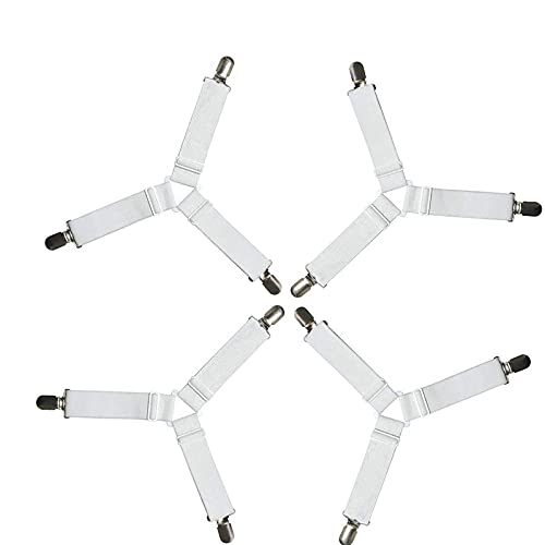 Alytimes 3 Clips Bed Corner Holder Bed Sheet Fasteners Mattress Cover Clips Heavy Duty Bedding Sheets Elastic Straps Adjustable 4PCS (White, 3 Clips)