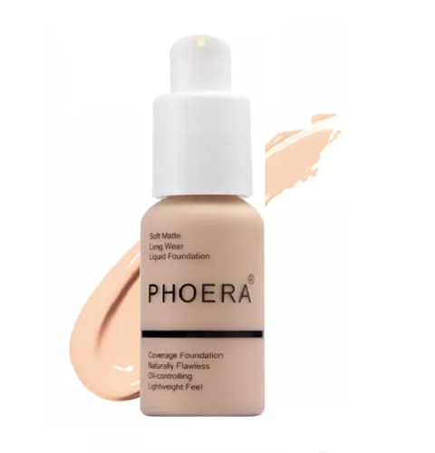 Aquapurity Phoera® Full Coverage Foundation Soft Matte Oil Control Concealer 30ml Flawless Cream Smooth Long Lasting 24HR UK (F102 NUDE)