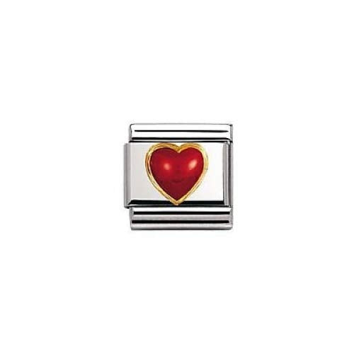Nomination Composable Classic Gemstone Red Coral Heart Made of Stainless Steel and 18K Gold