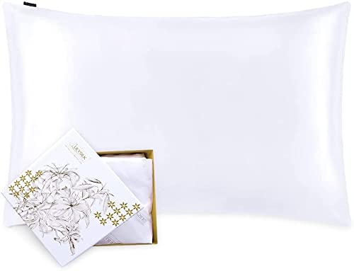 LILYSILK 100% Mulberry Silk Pillowcase for Hair and Skin Grade 6A 19 Momme Both Sides, Envelope Closure Pillow Cases Cover 1Pc, Hypoallergenic Breathable for Beauty Sleep, (Standard 50x75cm, White)