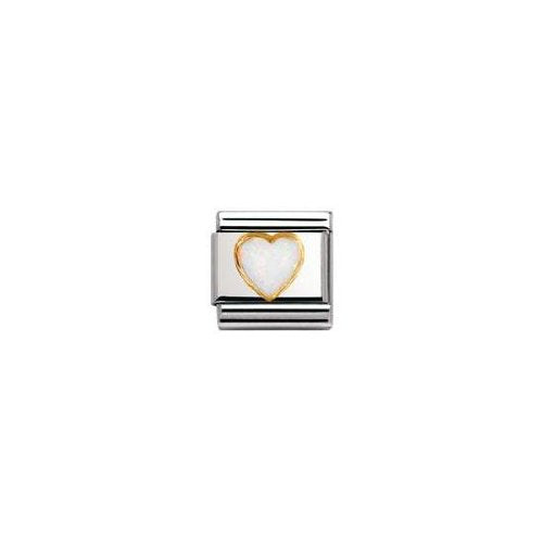 Nomination Composable Classic Gemstone White Opal Heart Made of Stainless Steel and 18K Gold