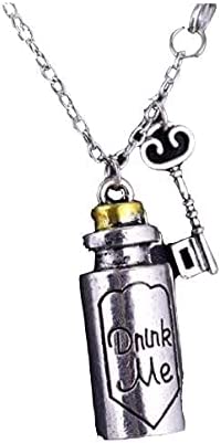 Bottle and Key Charm Pendant Necklace, Alice in Wonderland Fairytale Jewellery for Women and Girls