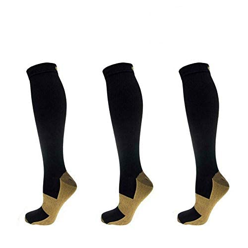 3 Pairs Copper Compression Socks for Men & Women (20-30 mmHg) Best Graduated Athletic Fit for Running, Nurses, Flight Travel & Maternity Pregnancy - Boost Stamina, Circulation & Recovery