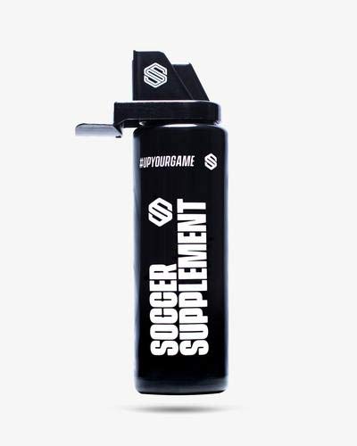 SOCCER SUPPLEMENT - 1 Litre Sports Bottle - Easy squeeze - Dishwasher Safe - Premium Sports Cap (Black Hygiene Lid, 1L)