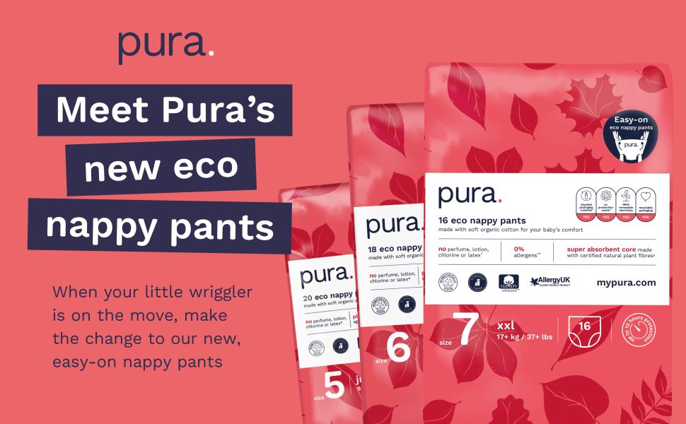 Pura Premium Eco Nappy Pants Size 5 (9-14kg /20-30lbs) 1 Pack of 20 Baby Toddler Sustainable Easy Pull Up and Down, Perfume Free, Clinically Tested and Hypoallergenic Training Pants