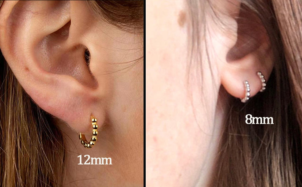 CRASLYMO Sterling Silver Huggie Hoop Earrings for Women- Small Silver and Gold Hoops Earrings Set, Hypoallergenic Cartilage Sleeper Piercing Jewellery for Women Men 8/10/12mm