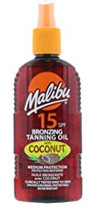 Malibu Sun Bronzing Fast Tanning Oil with Beta Carotene, Water Resistant, Tropical Coconut Fragrance, 200ml