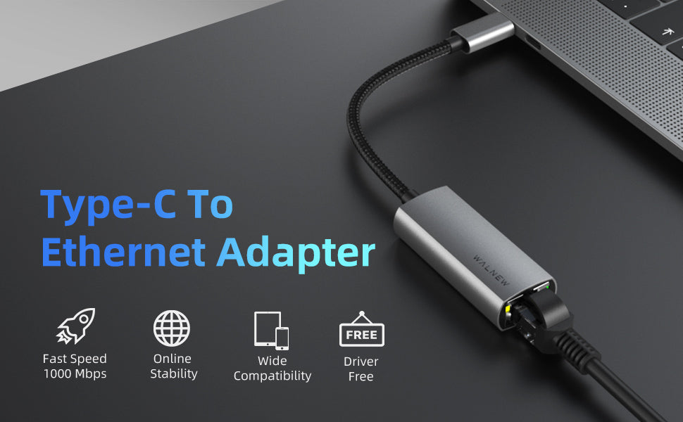 USB C to Ethernet Adapter, WALNEW USB C Type C to RJ45 Gigabit Ethernet Adapter Cable Converter, Thunderbolt 3 to RJ45 LAN Network Adapter for MacBook Pro/Air, iPad Pro, Dell XPS, Galaxy S20 S10 S9
