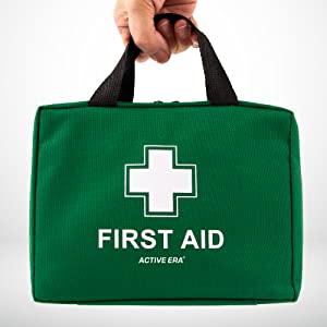 220 Piece Premium First Aid Kit Bag - Includes Eyewash, 2 x Cold (Ice) Packs and Emergency Blanket for Home, Office, Car, Caravan, Workplace, Travel and Sports (Green)
