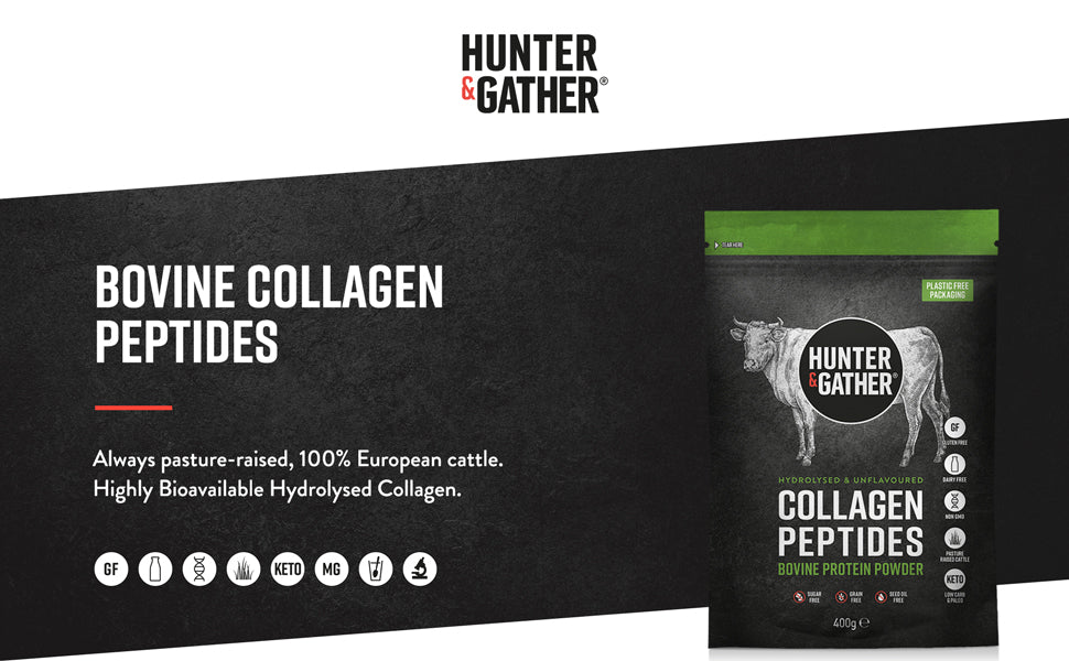 Hunter & Gather Collagen Powder - Pure Unflavoured Premium Hydrolysed Bovine Collagen Peptides Powder for Hair Skin Nails Muscles (Plastic Free Packaging) - Bovine 400g